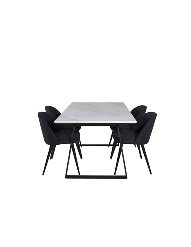 Matgrupp Estelle med Velvet matstolar, 140 × 90 cm