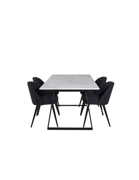 Matgrupp Estelle med Velvet matstolar, 140 × 90 cm
