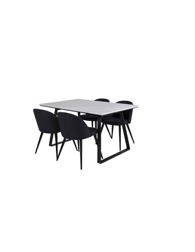 Matgrupp Estelle med Velvet matstolar, 140 × 90 cm