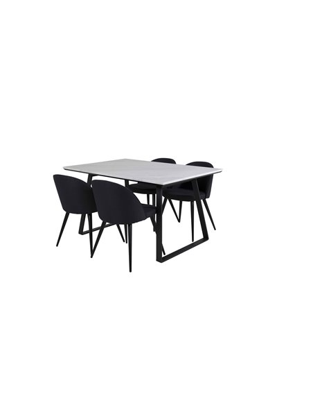 Matgrupp Estelle med Velvet matstolar, 140 × 90 cm