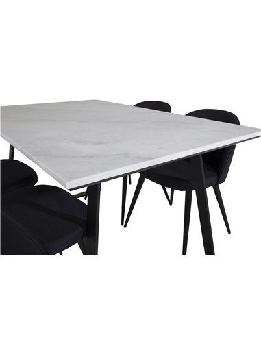 Matgrupp Estelle med Velvet matstolar, 140 × 90 cm