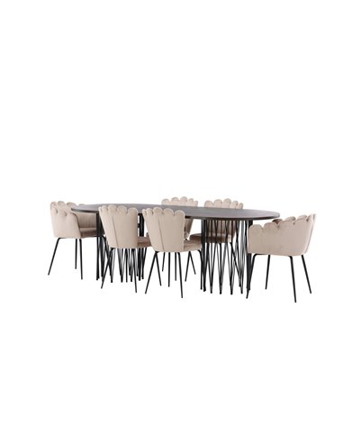 Matgrupp Stone med Limhamn matstolar, 220 × 100 cm
