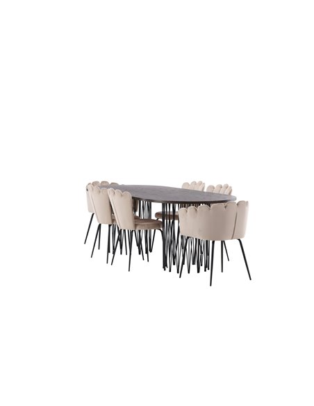 Matgrupp Stone med Limhamn matstolar, 220 × 100 cm