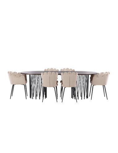 Matgrupp Stone med Limhamn matstolar, 220 × 100 cm