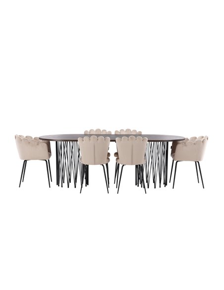 Matgrupp Stone med Limhamn matstolar, 220 × 100 cm