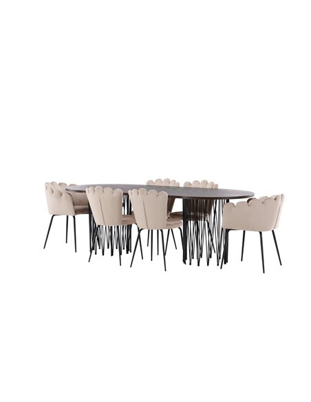 Matgrupp Stone med Limhamn matstolar, 220 × 100 cm
