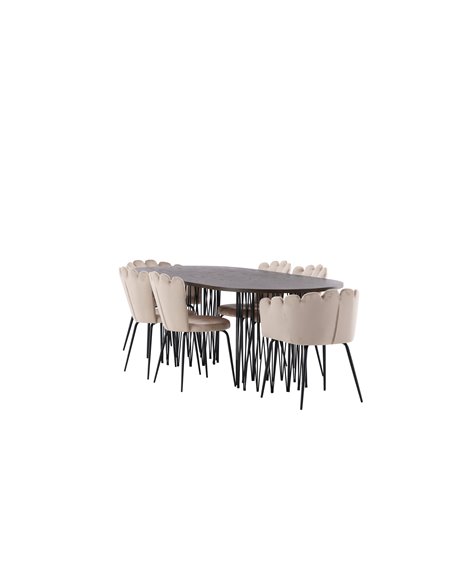 Matgrupp Stone med Limhamn matstolar, 220 × 100 cm