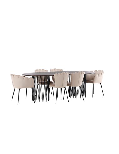 Matgrupp Stone med Limhamn matstolar, 220 × 100 cm