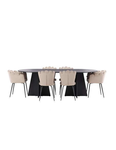 Matgrupp Bootcut med Limhamn matstolar, 230 × 115 cm