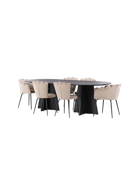 Matgrupp Bootcut med Limhamn matstolar, 230 × 115 cm