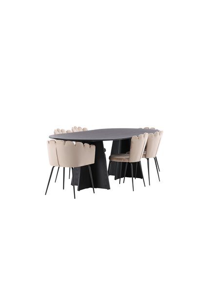 Matgrupp Bootcut med Limhamn matstolar, 230 × 115 cm