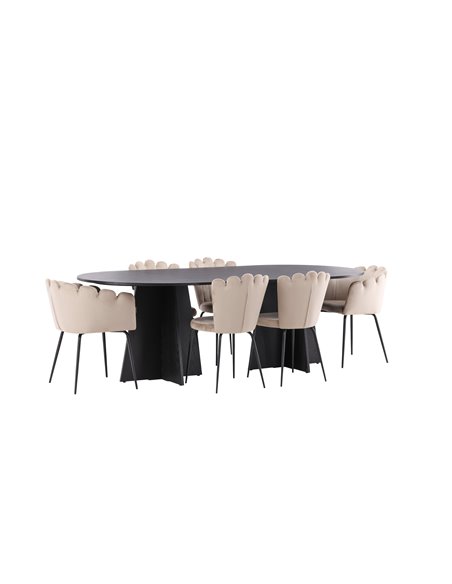 Matgrupp Bootcut med Limhamn matstolar, 230 × 115 cm