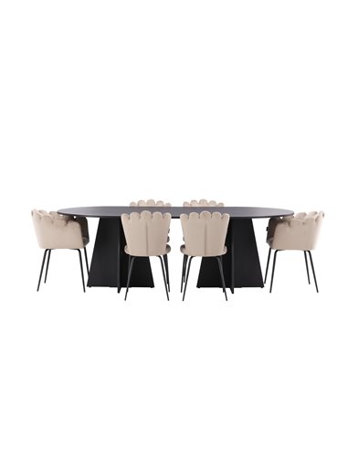Matgrupp Bootcut med Limhamn matstolar, 230 × 115 cm