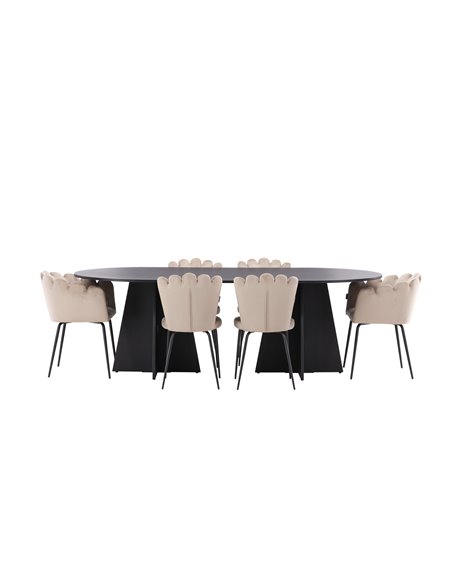 Matgrupp Bootcut med Limhamn matstolar, 230 × 115 cm