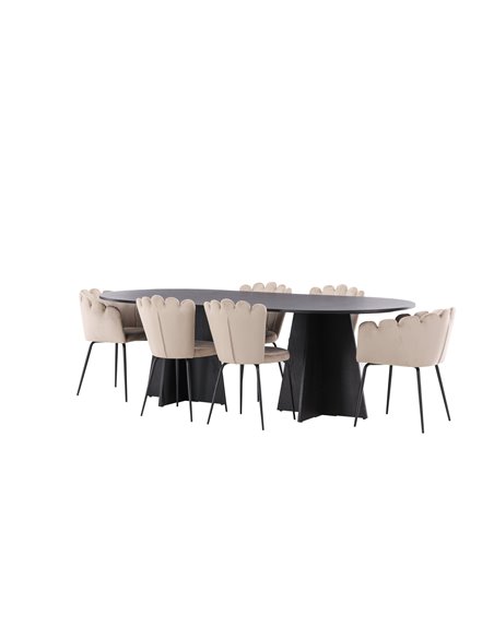 Matgrupp Bootcut med Limhamn matstolar, 230 × 115 cm
