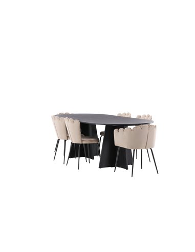 Matgrupp Bootcut med Limhamn matstolar, 230 × 115 cm