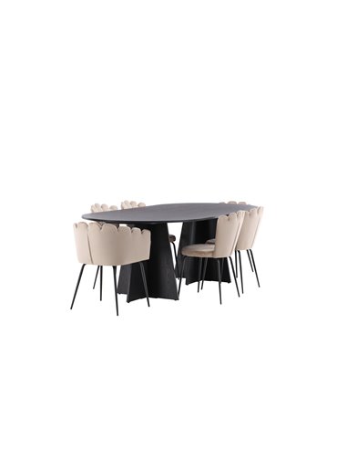 Matgrupp Bootcut med Limhamn matstolar, 230 × 115 cm
