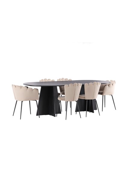 Matgrupp Bootcut med Limhamn matstolar, 230 × 115 cm