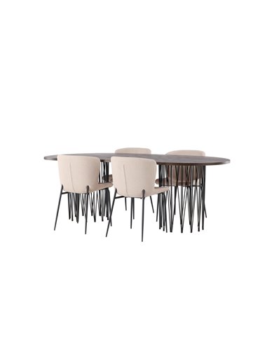 Matgrupp Stone med Modesto matstolar, 220 × 100 cm