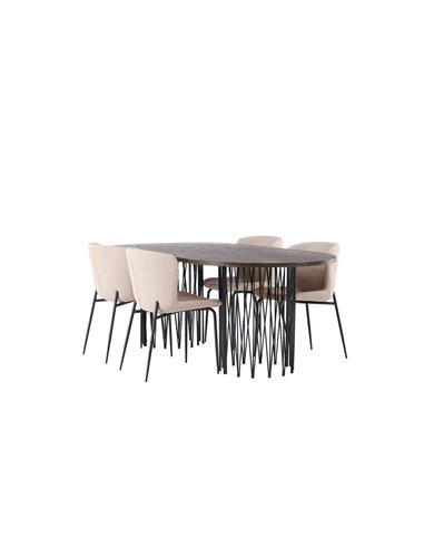 Matgrupp Stone med Modesto matstolar, 220 × 100 cm