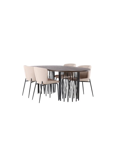 Matgrupp Stone med Modesto matstolar, 220 × 100 cm