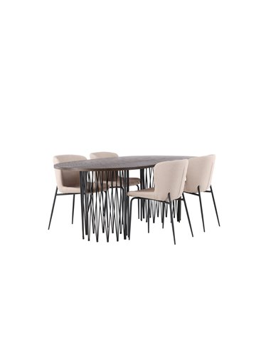 Matgrupp Stone med Modesto matstolar, 220 × 100 cm