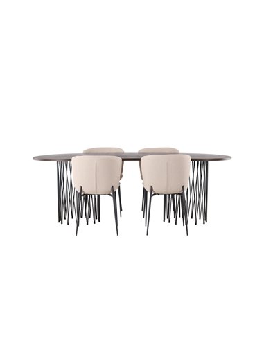Matgrupp Stone med Modesto matstolar, 220 × 100 cm