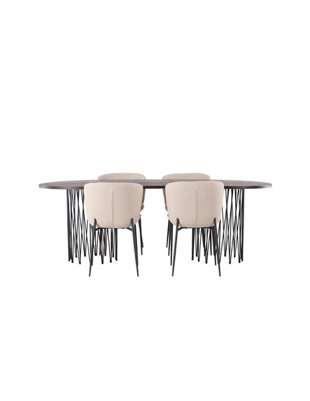 Matgrupp Stone med Modesto matstolar, 220 × 100 cm