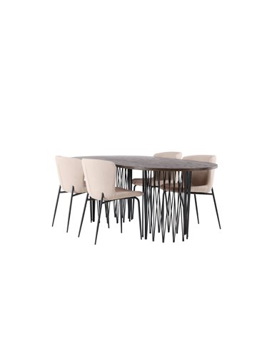 Matgrupp Stone med Modesto matstolar, 220 × 100 cm