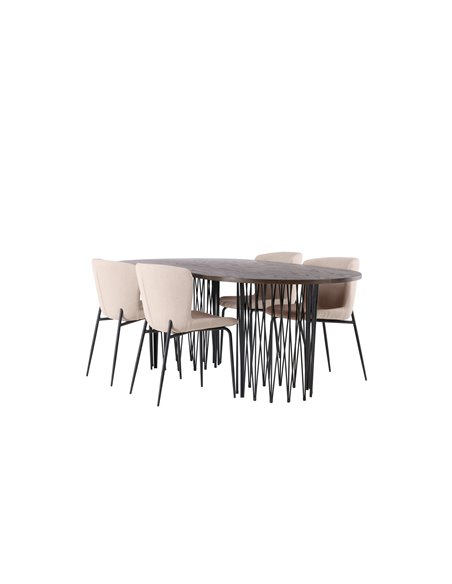 Matgrupp Stone med Modesto matstolar, 220 × 100 cm