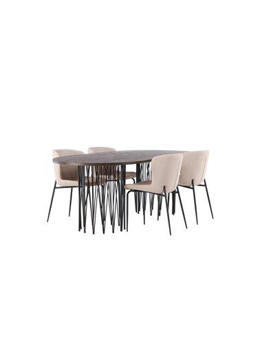 Matgrupp Stone med Modesto matstolar, 220 × 100 cm