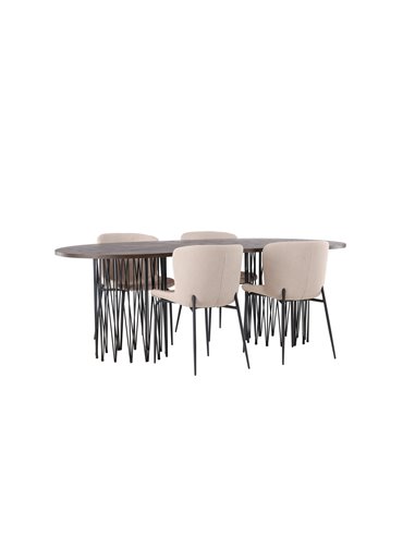 Matgrupp Stone med Modesto matstolar, 220 × 100 cm