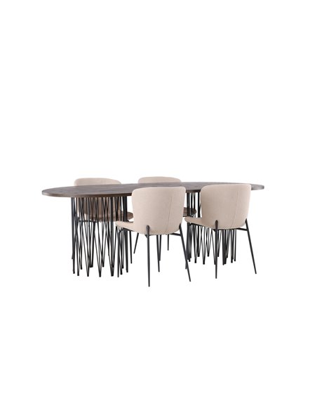 Matgrupp Stone med Modesto matstolar, 220 × 100 cm