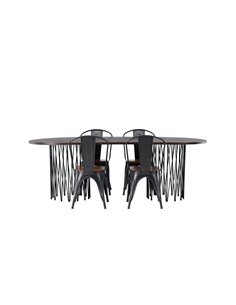 Matgrupp Stone med Tempe matstolar, 220 × 100 cm