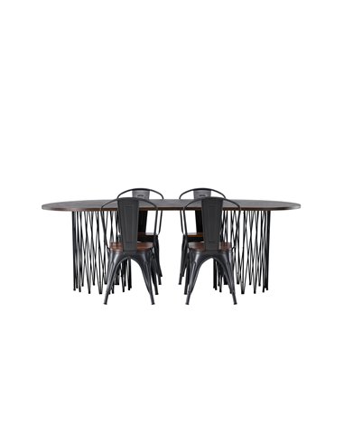 Matgrupp Stone med Tempe matstolar, 220 × 100 cm