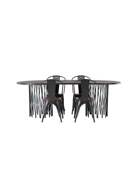 Matgrupp Stone med Tempe matstolar, 220 × 100 cm