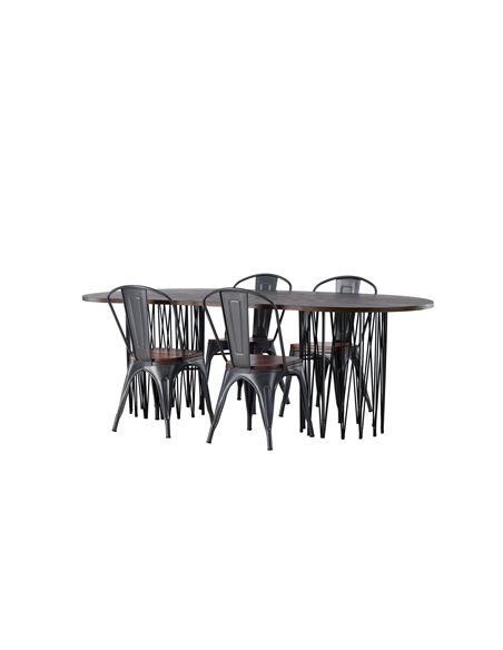 Matgrupp Stone med Tempe matstolar, 220 × 100 cm