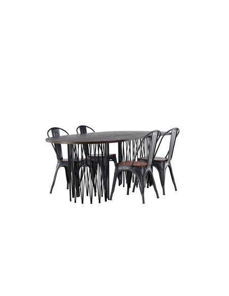 Matgrupp Stone med Tempe matstolar, 220 × 100 cm