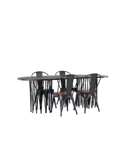 Matgrupp Stone med Tempe matstolar, 220 × 100 cm