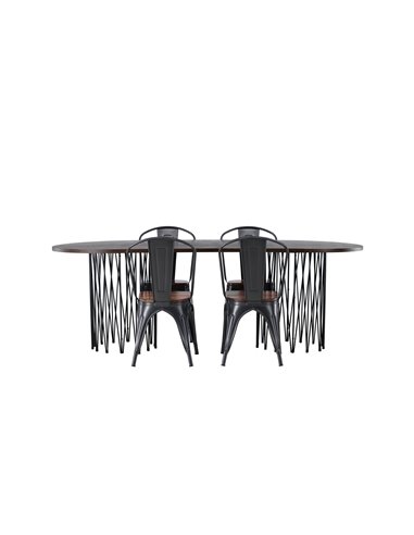 Matgrupp Stone med Tempe matstolar, 220 × 100 cm