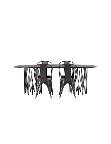 Matgrupp Stone med Tempe matstolar, 220 × 100 cm