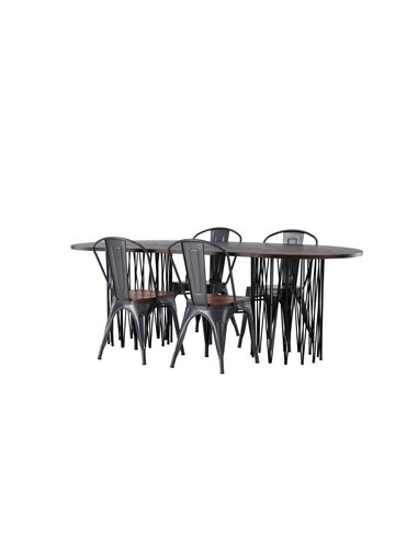 Matgrupp Stone med Tempe matstolar, 220 × 100 cm
