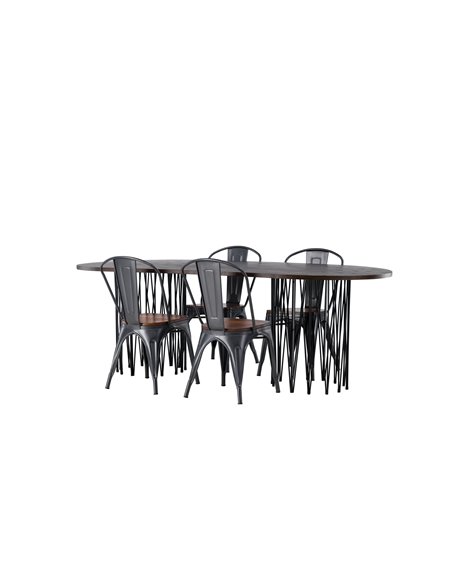 Matgrupp Stone med Tempe matstolar, 220 × 100 cm