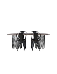 Matgrupp Stone med Tempe matstolar, 220 × 100 cm