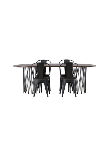 Matgrupp Stone med Tempe matstolar, 220 × 100 cm