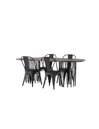 Matgrupp Stone med Tempe matstolar, 220 × 100 cm