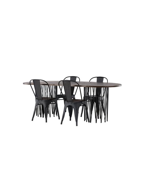 Matgrupp Stone med Tempe matstolar, 220 × 100 cm