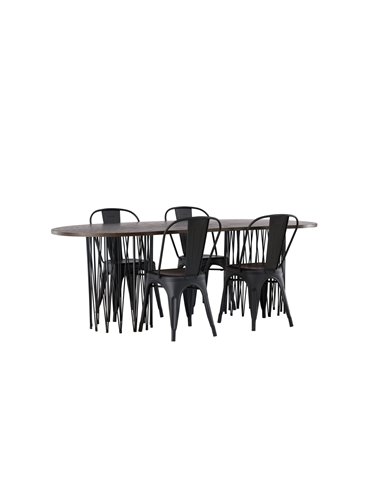 Matgrupp Stone med Tempe matstolar, 220 × 100 cm