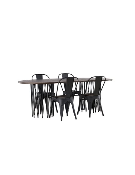 Matgrupp Stone med Tempe matstolar, 220 × 100 cm