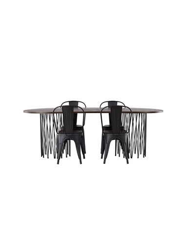 Matgrupp Stone med Tempe matstolar, 220 × 100 cm